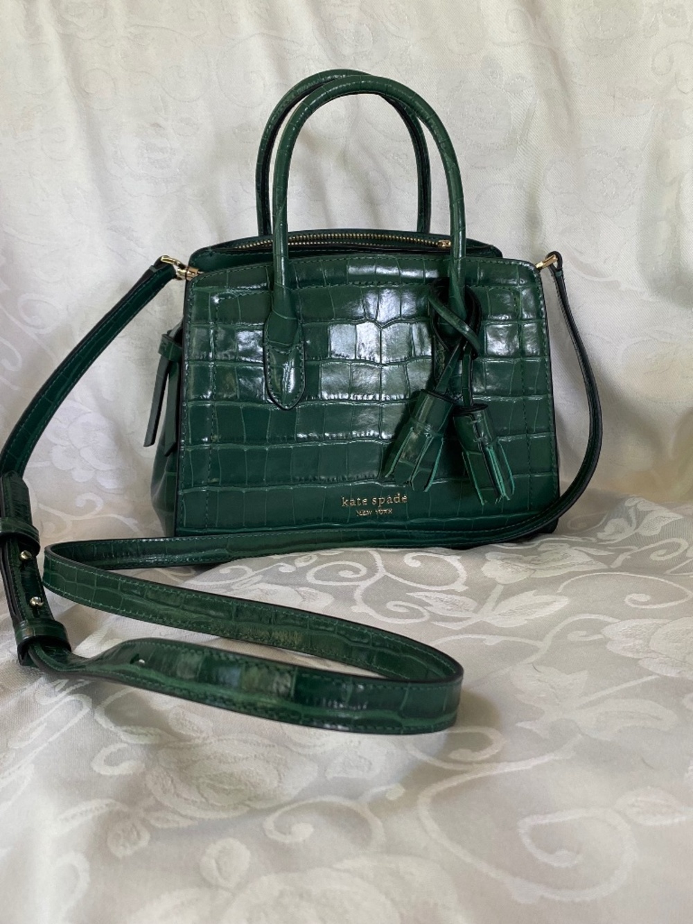Kate Spade New York Green Croc-Embossed Leather Satchel Crossbody Bag NWOT